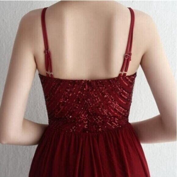 Burgundy,  O Neck, Sleeveless,  Detachable Skirt,  Sequined Mermaid Gown - Picture 10 of 16